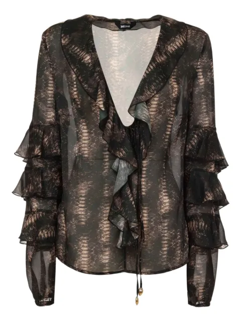 Just Cavalli snake-print ruffled top Brown 79PAL212NS740