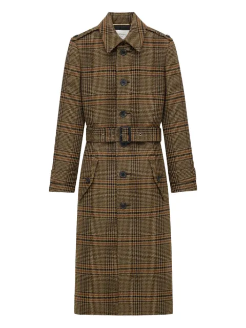 Saint Laurent Prince of Wales check belted coat Brown 830690Y9I70