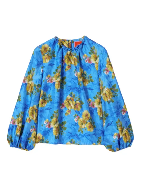 La DoubleJ balloon-sleeve floral top Blue TOP0021SIL001RIP01BU01