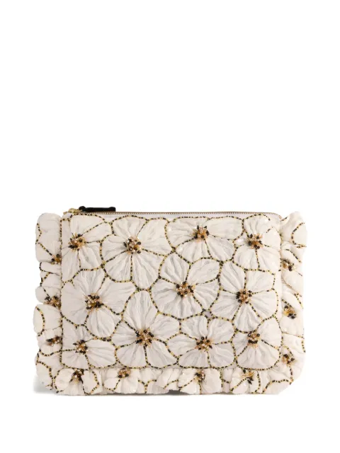 La DoubleJ floral-embroidery clutch bag White BAG0081EMB123CAM01WH03