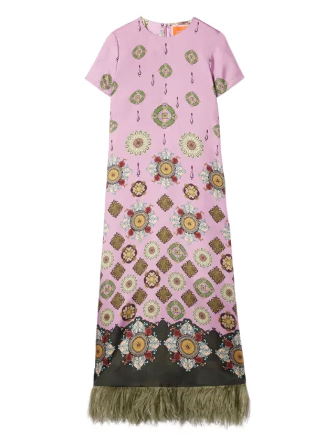 La DoubleJ Swing feather-trimmed maxi dress Pink DRE0316SIL001NUC02PI10