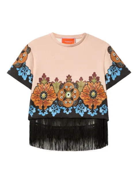 La DoubleJ floral-print fringe t-shirt Pink TSH0064JER040BOU01OR02