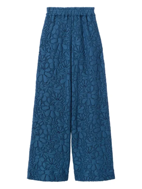 La DoubleJ floral-pattern lace trousers Blue TRO0185LAC003SOLIDBU03
