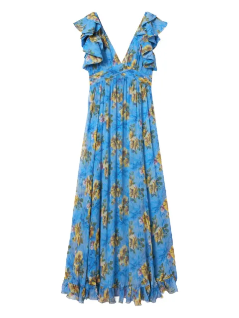 La DoubleJ ruffled-details floral-print maxi dress Blue DRE0906CRE009RIP01BU01
