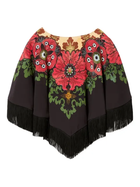 La DoubleJ floral-print fringed poncho Brown SCA0077VIS011BOU01RE01