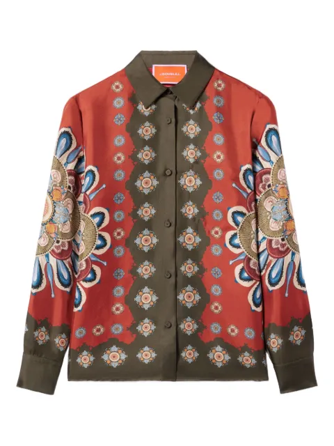 La DoubleJ placée-print long-sleeve shirt Red SHI0040SIL001NUC06OR04