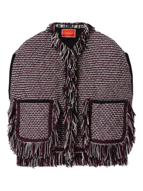 La DoubleJ Camelia fringed-tim cape Black JAC0162KNI164VA393BL01