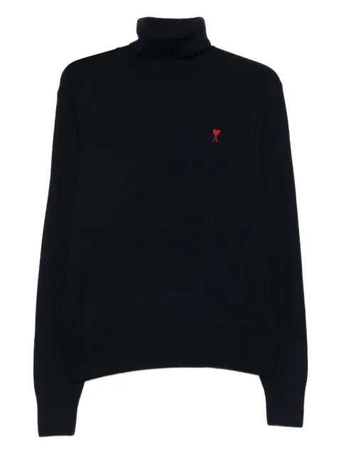 AMI Paris de Coeur monogram heart-embroidered turtleneck sweater Blue HKS827001