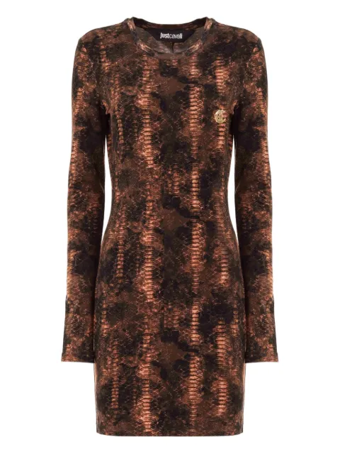 Just Cavalli snakeskin-print long-sleeve mini dress Brown 79PAOE07CJ112