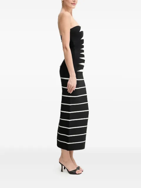Hervé Léger strapless stripped midi party dress Black HLT8513508