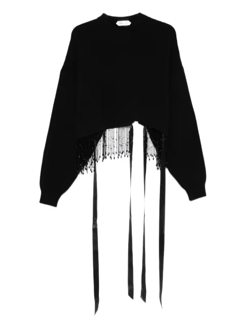 Alberta Ferretti beaded-fringe ribbon-detail sweater Black A09016601