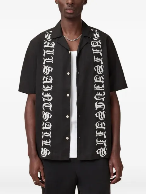 AllSaints script embroidery short-sleeve shirt Black SCRIPTUREM105SC