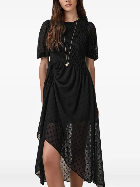 AllSaints Serene puff-sleeve textured midi dress Black SERENEW117DC