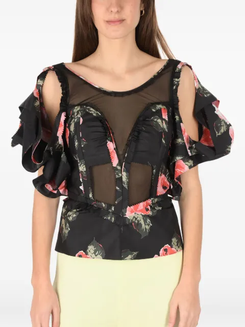 Maison Margiela floral-print mesh-panel blouse Black S29NC0400S4888