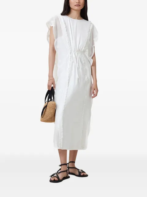 AllSaints Ola lace-insert ruffled midi dress White OLAW197DC