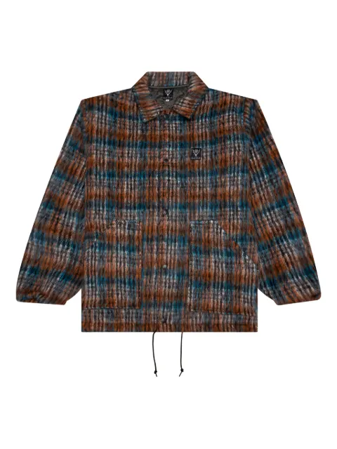 SOUTH2 WEST8 plaid logo-patch jacket Brown LQ697A