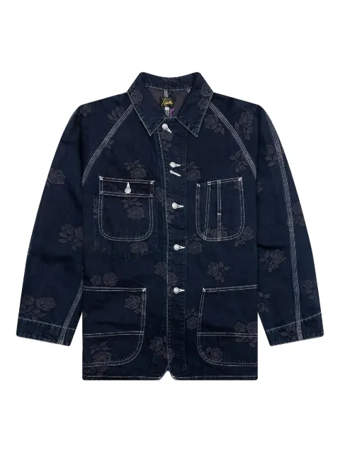 Needles rose-embroidered denim jacket Black PU199A