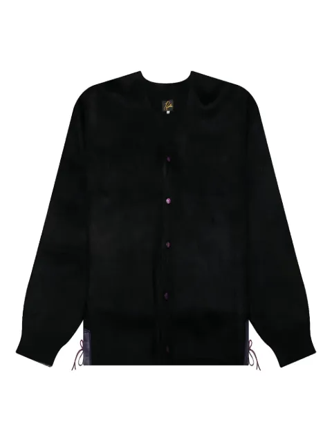 Needles mohair leather-patch cardigan Black PU314D