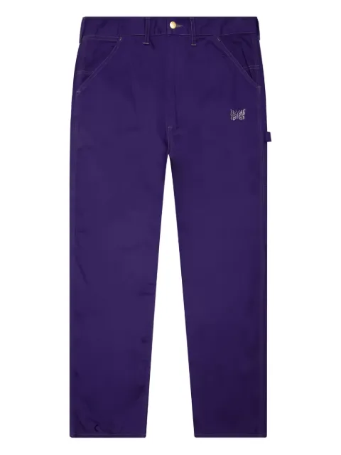 Needles butterfly-embroidered twill trousers Purple KP287E