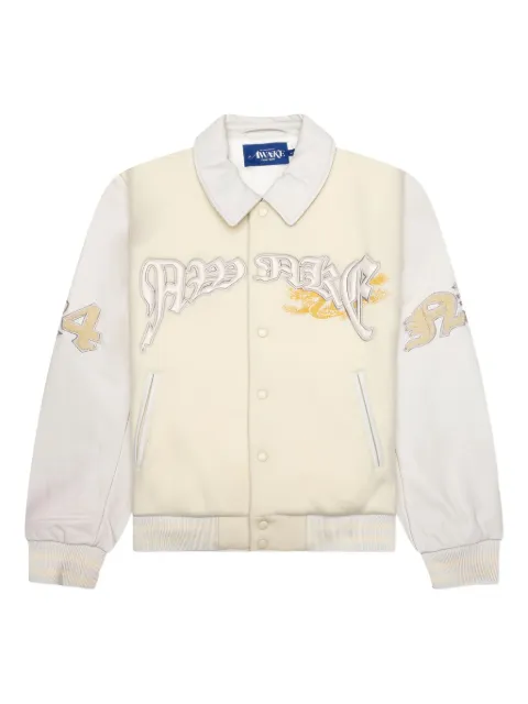 Awake NY dragon-embroidered varsity jacket Neutrals AWKSP24OT001WHI