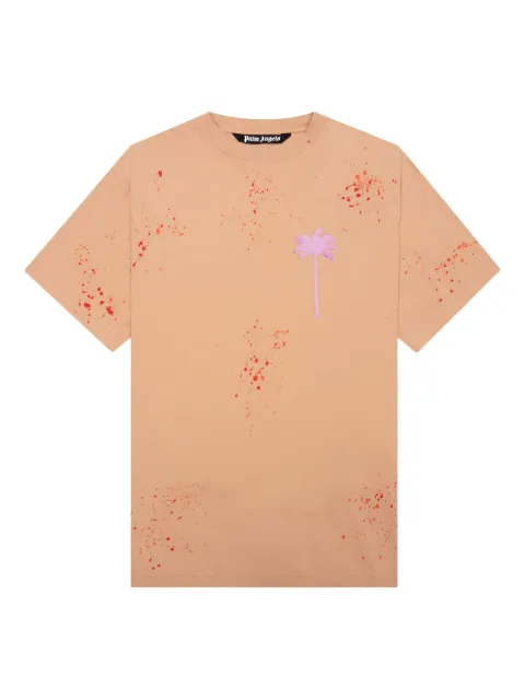 Palm Angels palm-tree paint-splatter T-shirt Orange PMAA001S23JER0106235