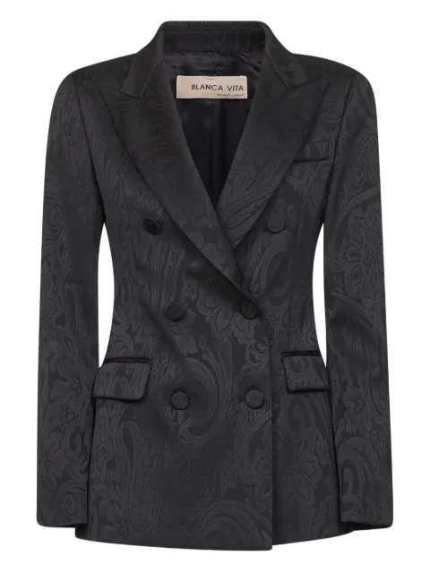 Blanca Vita floral-motif double-breasted blazer Black GODEZIA9634