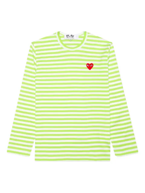 Comme Des Garçons Play striped heart-logo long-sleeve T-shirt Green AZT278051