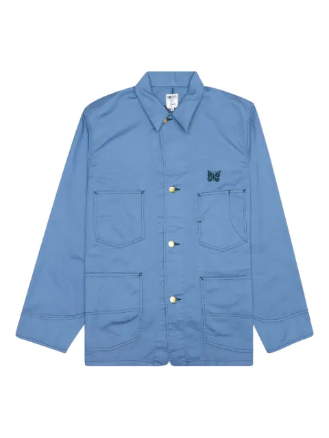 Needles x Smith's butterfly-embroidered twill shirt jacket Blue KP285D