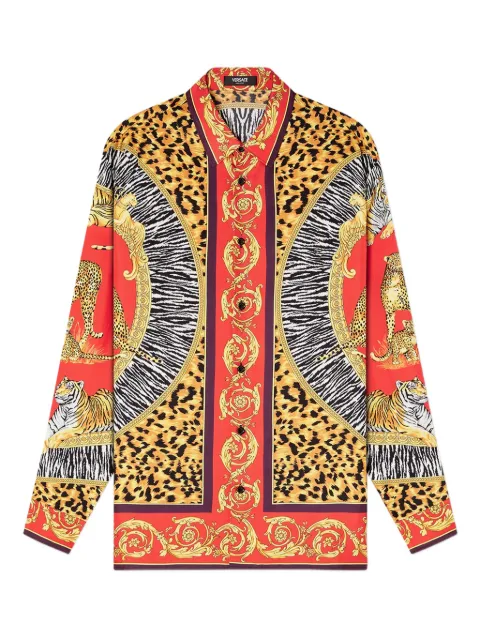 Versace Wild Cats printed silk shirt Red 10194381A15792