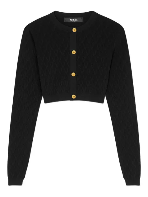 Versace jacquard stretch viscose knit crop cardigan Black 10110201A15978