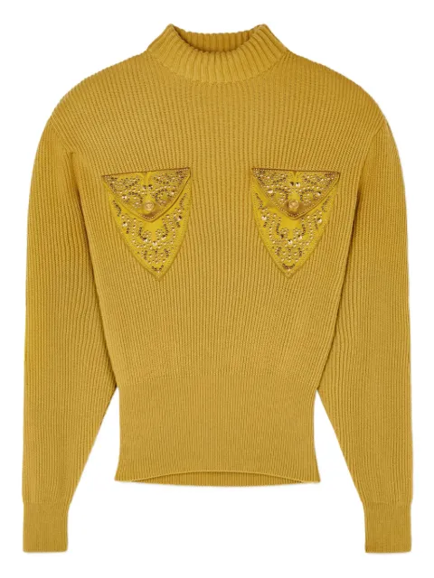 Versace embellished-pocket ribbed sweater Yellow 10214341A16204