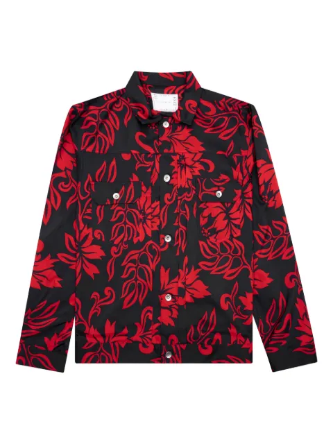 sacai leaf-print shirt jacket Black 2403289M