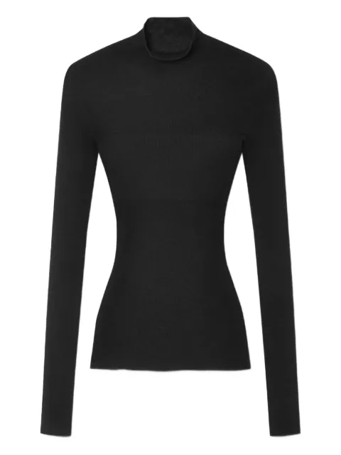 Versace merino wool fitted ribbed knit top Black 10172411A16171
