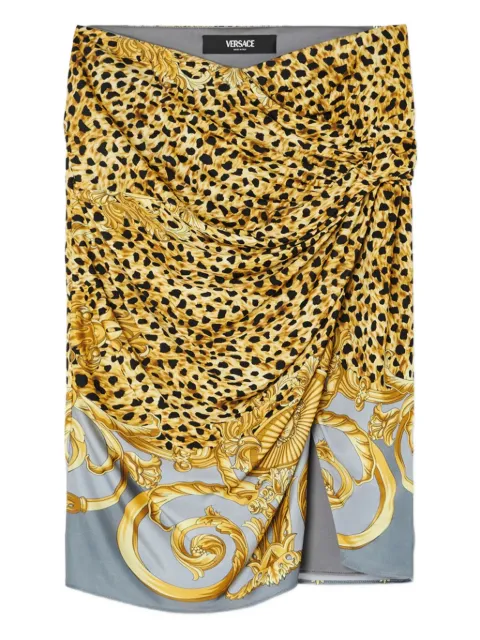 Versace cheetah foulard draped midi skirt Yellow 10221231A16251