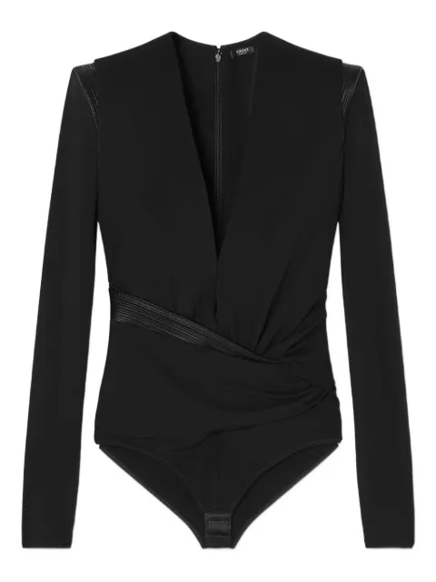 Versace leather-trimmed wrap blouse Black 10219831A14475