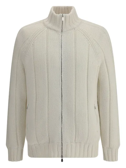 Brunello Cucinelli ribbed zip-front cashmere cardigan White MA2301206CWH09