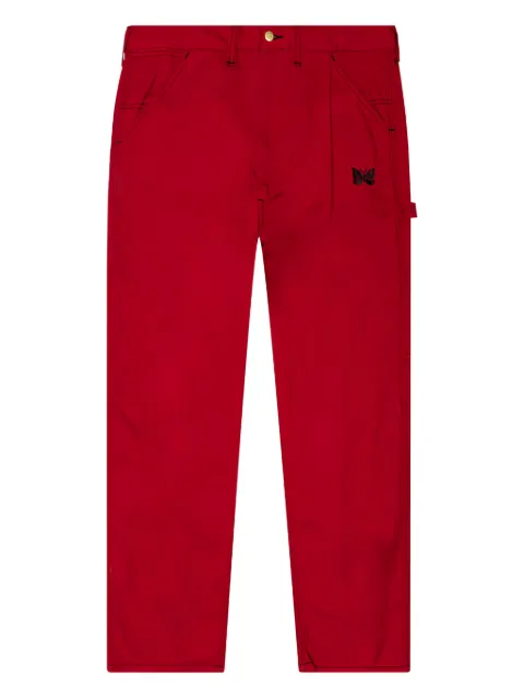 Needles x Smith's butterfly-embroidered buckle trousers Red KP287C
