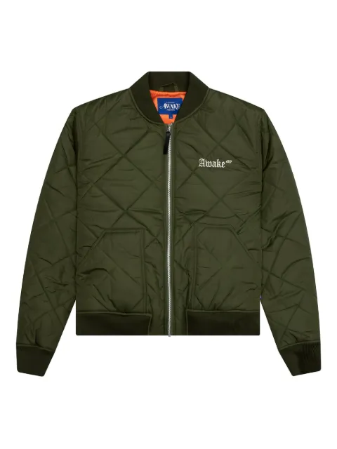 Awake NY logo-embroidered quilted bomber jacket Green AWKFW22OT003GRE