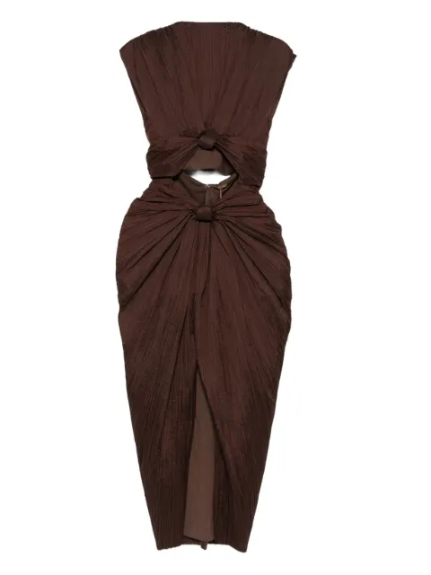 Cult Gaia Inaya plissé knot-detail midi dress Brown DR28806PE3025
