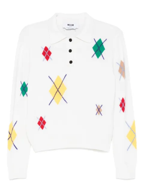 MSGM diamond-pattern polo-neck sweater White 3941MDM194257781