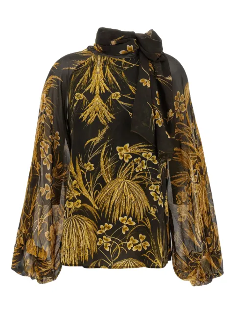 F.R.S For Restless Sleepers floral-print tie-neck blouse Black CA001020TEK0860