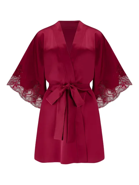 Fleur Of England lace-trimmed silk robe Red SIMONEROBE
