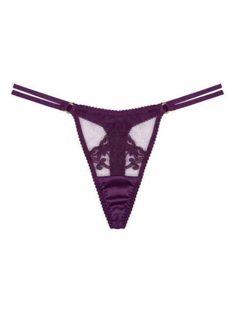 Fleur Of England Cecilia double-strap embroidered thong Purple CECILIASTRAPTHONG