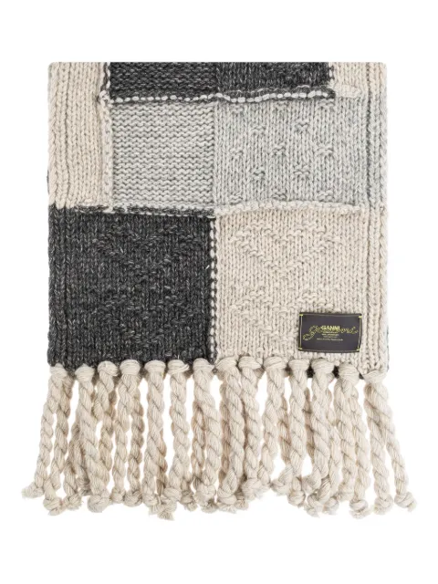 GANNI patchwork fringed scarf Grey A6662