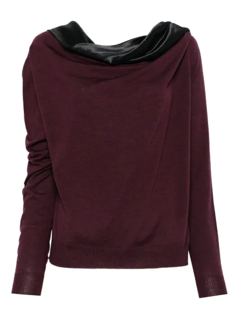 Alberta Ferretti satin-panel wool sweater Purple A09236606