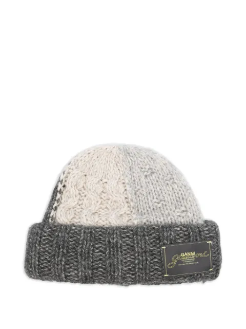 GANNI logo-appliqué beanie Grey A6661
