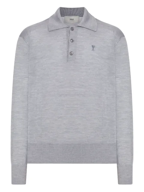AMI Paris Ami De Coeur embroidered wool polo shirt Grey HPL406KN0066