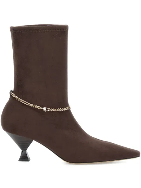 MARIA LUCA chain-embellished pointed-toe boots Brown DL45007B22046502