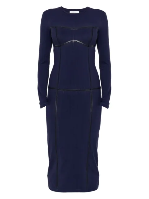 Patrizia Pepe long-sleeved leather-trimmed sheath dress Blue 8A1523J129
