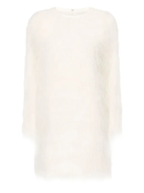 LouLou de Saison Tina fringe long-sleeve mini dress White TINA